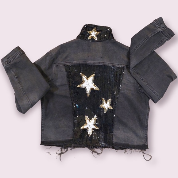 L’agence Zuma cropped denim jacket sequin details - Picture 3 of 10